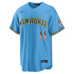 Jackson Chourio Milwaukee Brewers Nike USA 250 Fourth of July Road Stadium Jersey - Light Blue