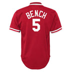 Johnny Bench Cincinnati Reds Mitchell & Ness Youth Cooperstown Collection Mesh Batting Practice Jersey - Red