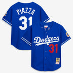 Mike Piazza Los Angeles Dodgers Mitchell & Ness Cooperstown Collection Mesh Batting Practice Button-Up Jersey - Royal