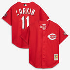 Barry Larkin Cincinnati Reds Mitchell & Ness Cooperstown Collection Mesh Batting Practice Button-Up Jersey - Black