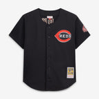 Barry Larkin Cincinnati Reds Mitchell & Ness Cooperstown Collection Mesh Batting Practice Button-Up Jersey - Black