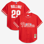 Jimmy Rollins Philadelphia Phillies Mitchell & Ness Cooperstown Mesh Batting Practice Button-Up Jersey - Red